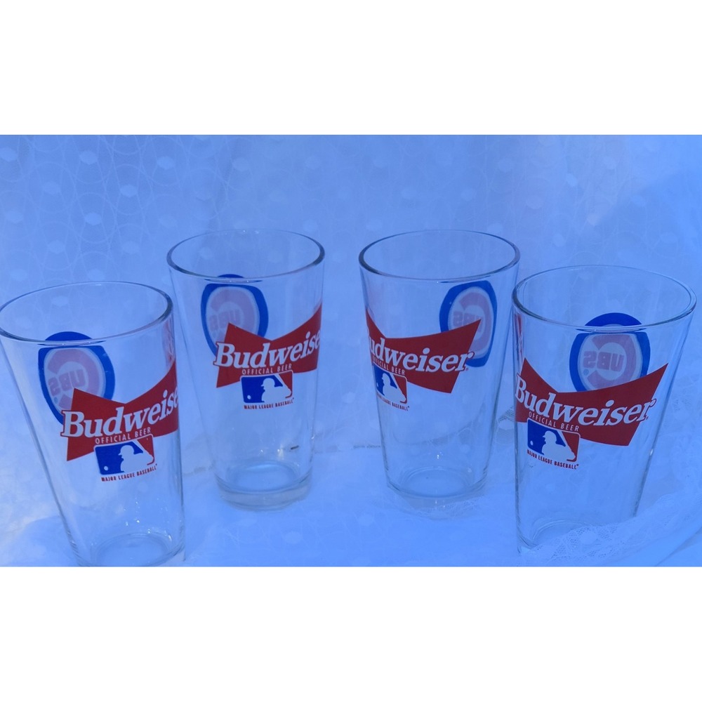 VTG Chicago Cubs Budweiser Pint Glass 16 oz Y2K MLB Set Of 4